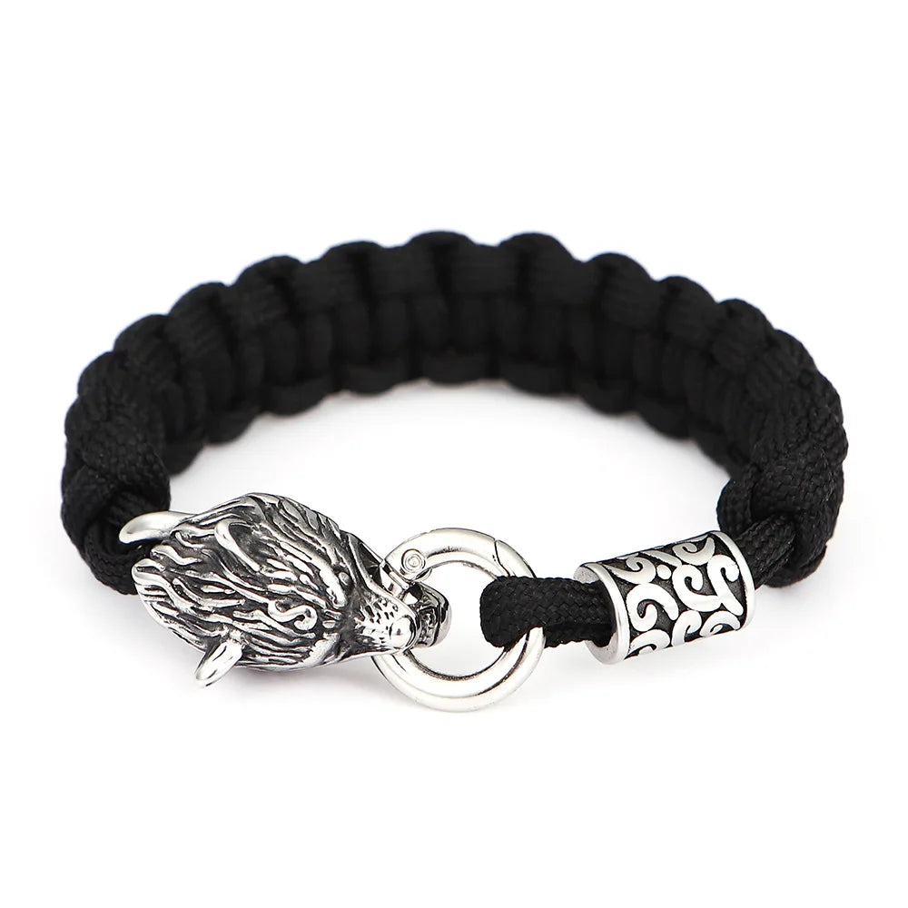 Nordic Design Gift Handmade Paracord Wristband Norse Wolf Head Viking Bracelet Jewelry