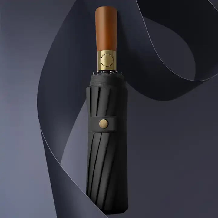 Custom Durable Using Windproof Extra Large Folded Umbrella Business Men Windproof Automatic Wooden Handle Folding Umbrella