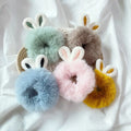 Wholesale New Arrival Kids Cute Bunny Ears Plush Hair Scrunchies Girls Faux Fur Hair Scrunchies for Autumn Winter