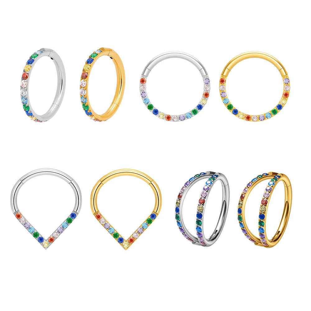 G23 Titanium Clicker Septum Segment Ring 16G Labrets Ear Conch Daith Helix Cartilage Fashion Earrings Body Piercing Jewelry