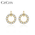 LUOTEEMI Woman Stud Charm Elegant Gold Plated Diamond Zircon Lady Earing Minimalist Circle Earring Silver