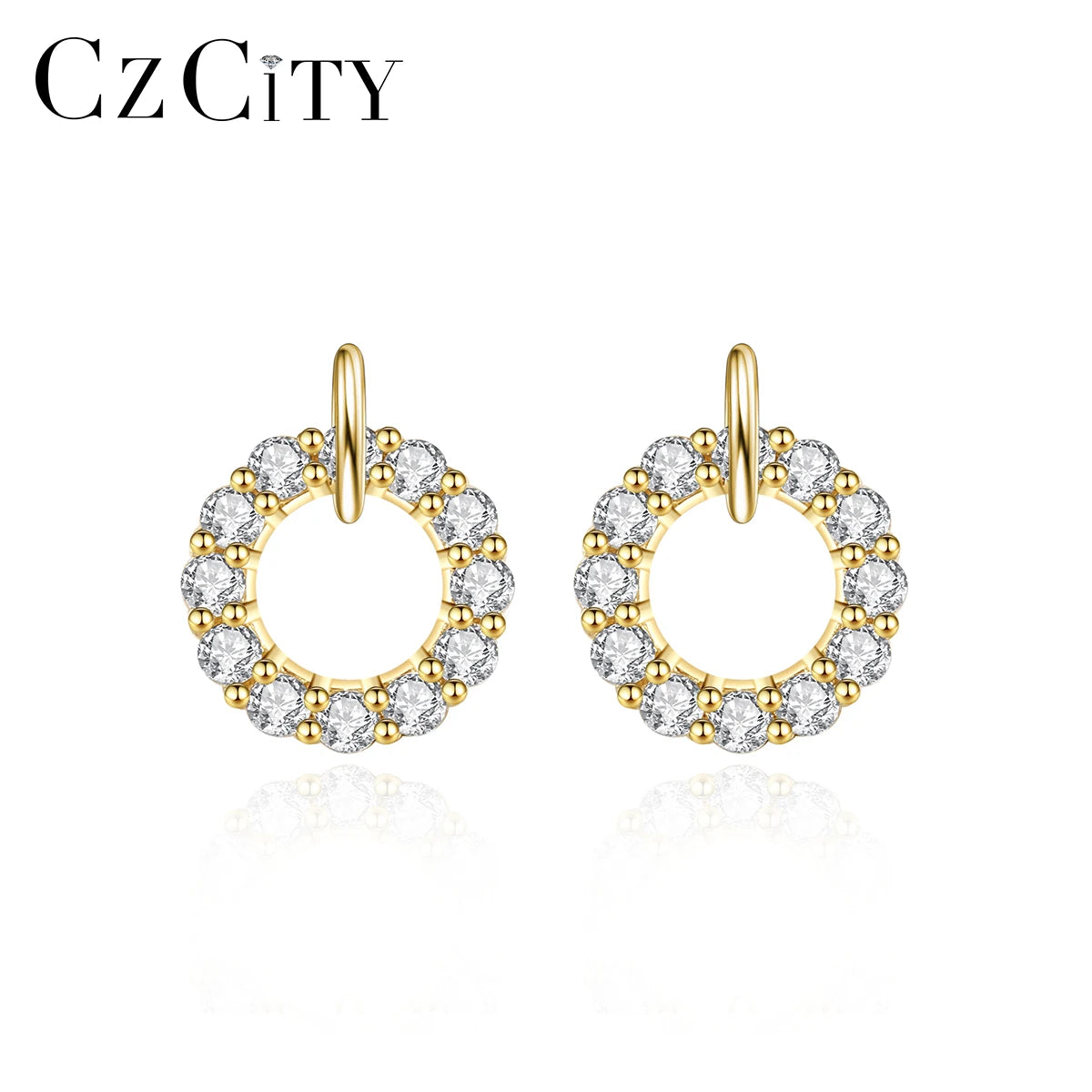 LUOTEEMI Woman Stud Charm Elegant Gold Plated Diamond Zircon Lady Earing Minimalist Circle Earring Silver