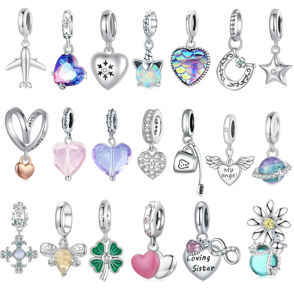 Charm Beaded Bracelet Pendant S925 Sterling Silver Lucky Grass DIY Jewelry Angel Airplane Beaded Women's Jewelry Wholesale