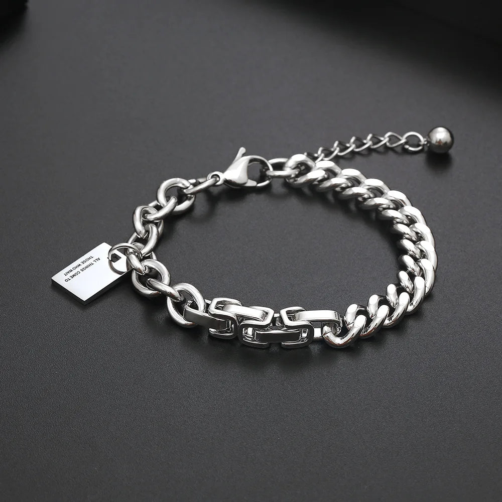 Fashion Designer Trendy Jewelry Bangle Adjustable Polished Stainless Steel Spliced Chain Charm Bracelets for Men Women Gift