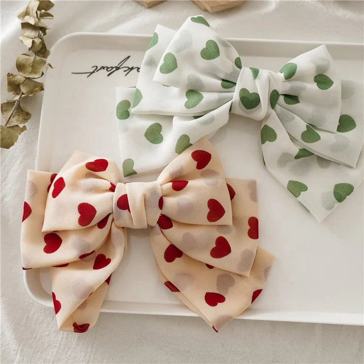 MIO Wholesale Fashion Women Hair Clip Printed Hearts Colorful Big Bow Barrette Hair Accessories Girls