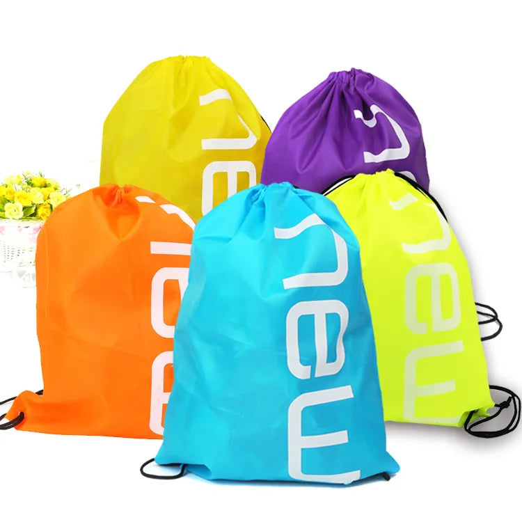 Custom Logo Drawstring Backpack Black Fashionable Sports Cinch Sack Storage Bag Waterproof Feature for School Gym Travel