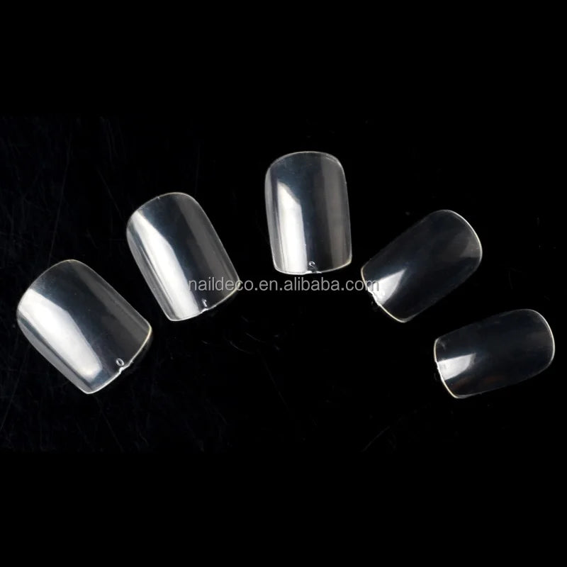 Full Cover Press on Short Square Fake Gel Nail Tips Transparent Fingernail Art French Style Salon Nail Extension