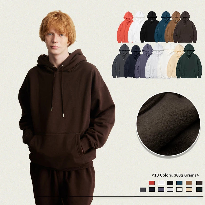 YinQu 360g Custom Plain Heavyweight Plus Fleece Custom Logo Printed Hoodies High Quality Unisex