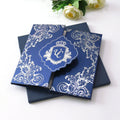 Luxury Navy Blue Folio Paper Hardcover Wedding Invitation Cards With Envelope Handmade Silver Foil RSVP Card