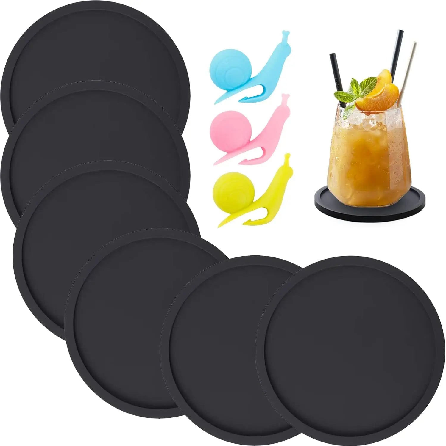 Hot-selling Product Food Grade Silicone Rubber Coaster Mat Set Round Coffee Cup Mat Set Black Tabletop for Home Kitchen