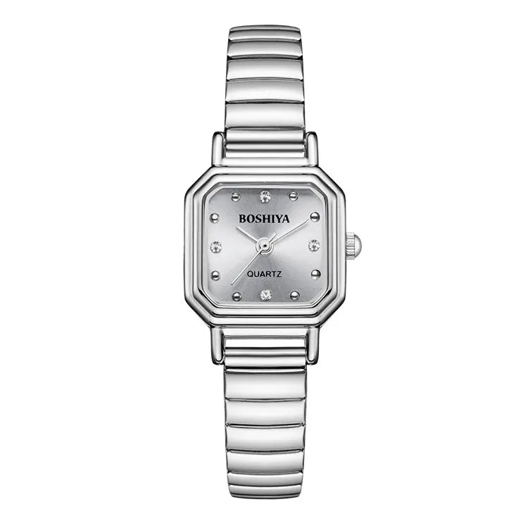 BOSHIYA Quartz Women's Easy Reader 23mm Stainless Steel Expansion Band Watches for Small Wrist (Gold/Silver)