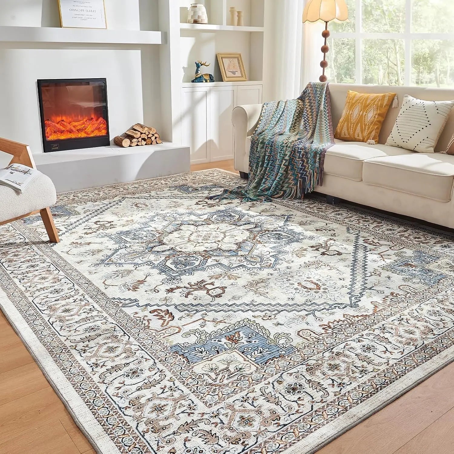 Plush Faux Wool Low Pile Area Rug Washable NonSlip Soft Modern Carpet Gray Blue Cream Living Room Home Mat