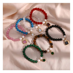 Fashion Stainless Steel Bohemian Chain Bracelet Turquoise Agate Gemstone Gold Plated Natural Stone Jewelry for Me