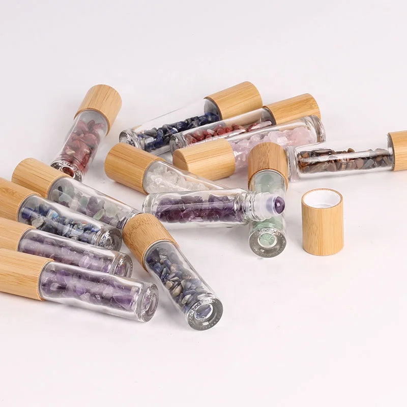 10ml Crystal Gemstone Perfume Bottle Glass Essential Oil Gemstone Roller Ball Bottle