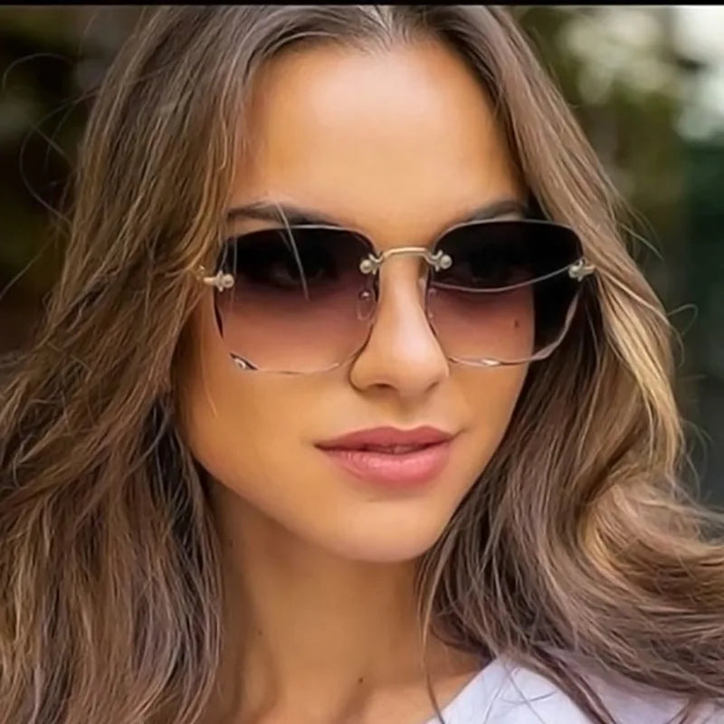 Lucky New Design Sunglasses Wholesale Fashion Frameless Retro Shades Women Square Gradient Color Lenses Rimless Sun Glasses