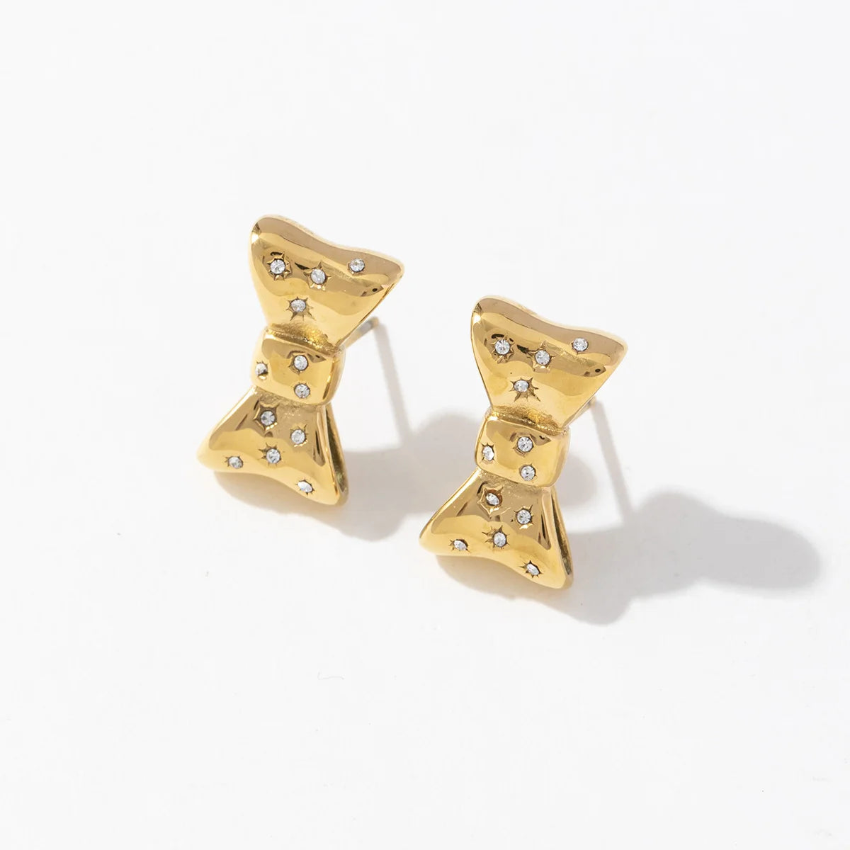 Korean Cute Stainless Steel Crystal Classic Bow Shape Design Inlaid Zircon Earrings for Women Girl