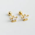 Fashion 925 Sterling Silver Minimalist Crown Shape Stud Earrings Gold Plated Piercing Jewelry Women