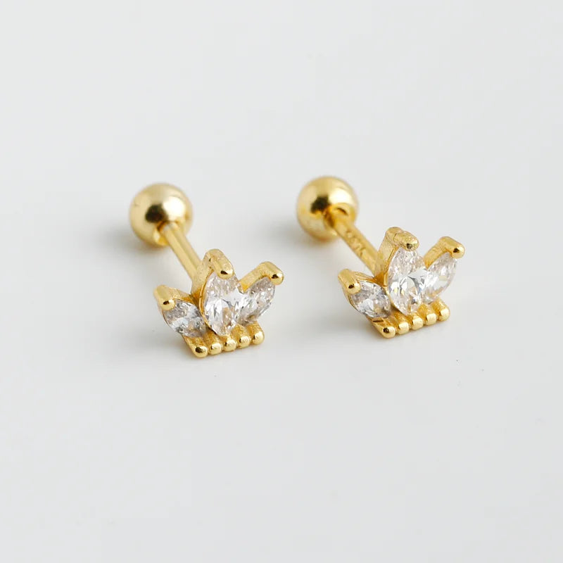 Fashion 925 Sterling Silver Minimalist Crown Shape Stud Earrings Gold Plated Piercing Jewelry Women
