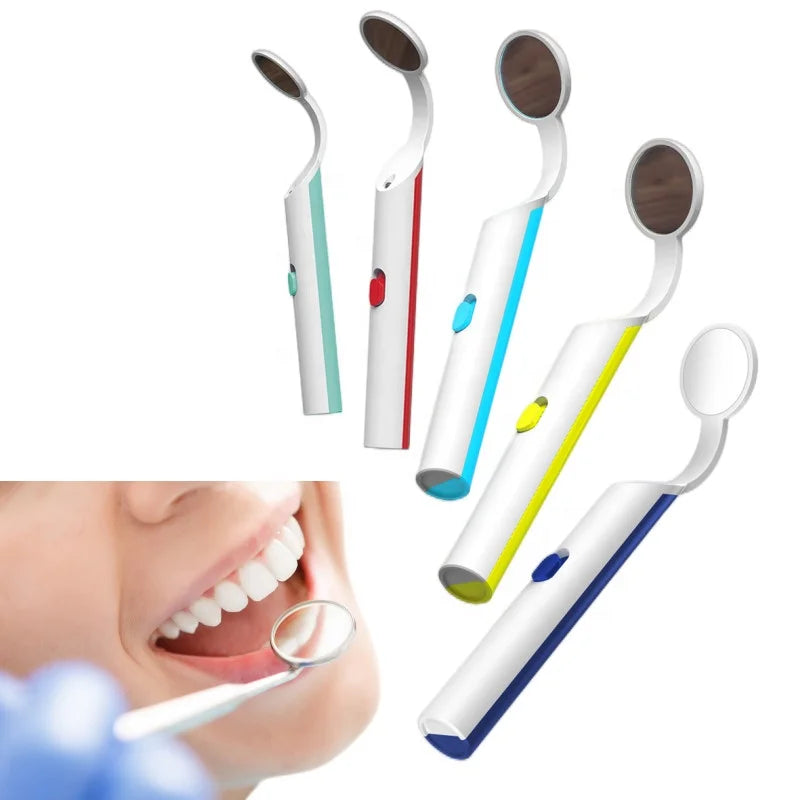Oral Dental Mirror with LED Light Inspect Instrument Checking Mirror Dentisr Rurable Dentist Anti-fog Mouth Mirror Tooth Care