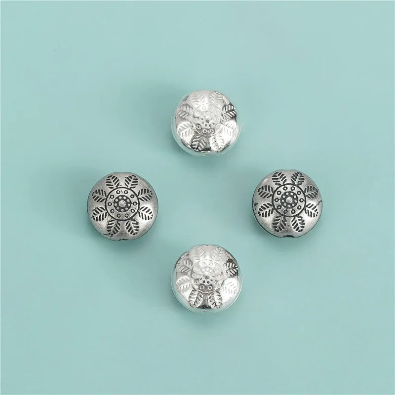 Wholesale 925 Sterling Silver Dainty Engrave Flower Round Spacer Beads Antique Silver Spacer Beads for Jewelry Making