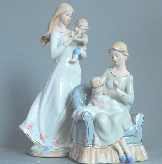 European-style Ceramic Handicraft Decoration Modern Home Decoration Mother-child Living Room Decoration Wedding Gift
