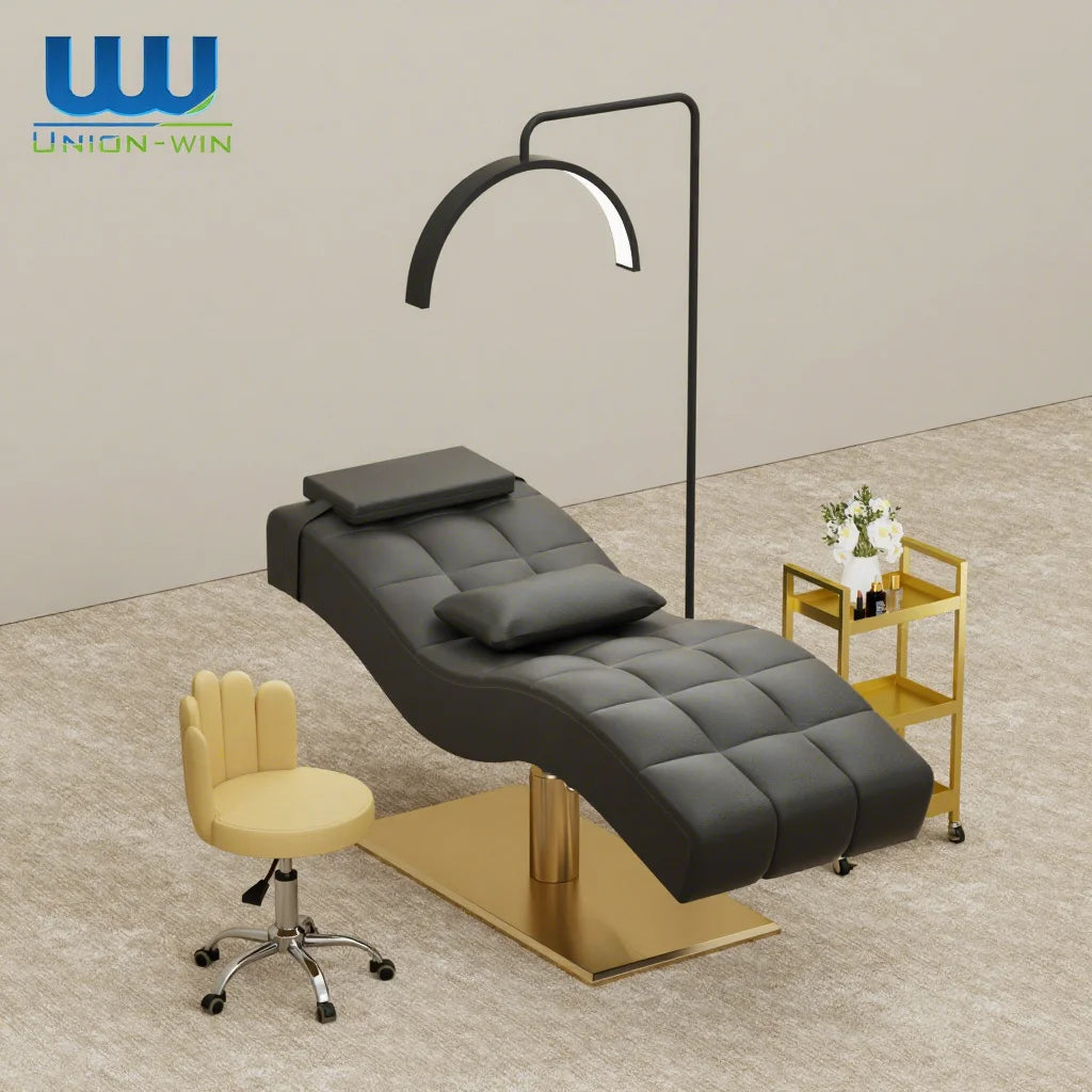 Union Win Customized Backrest High-Density Sponge Fill Modern Beauty Spa Bed Facial Massage Salon Curve Lash Bed Living Room Use