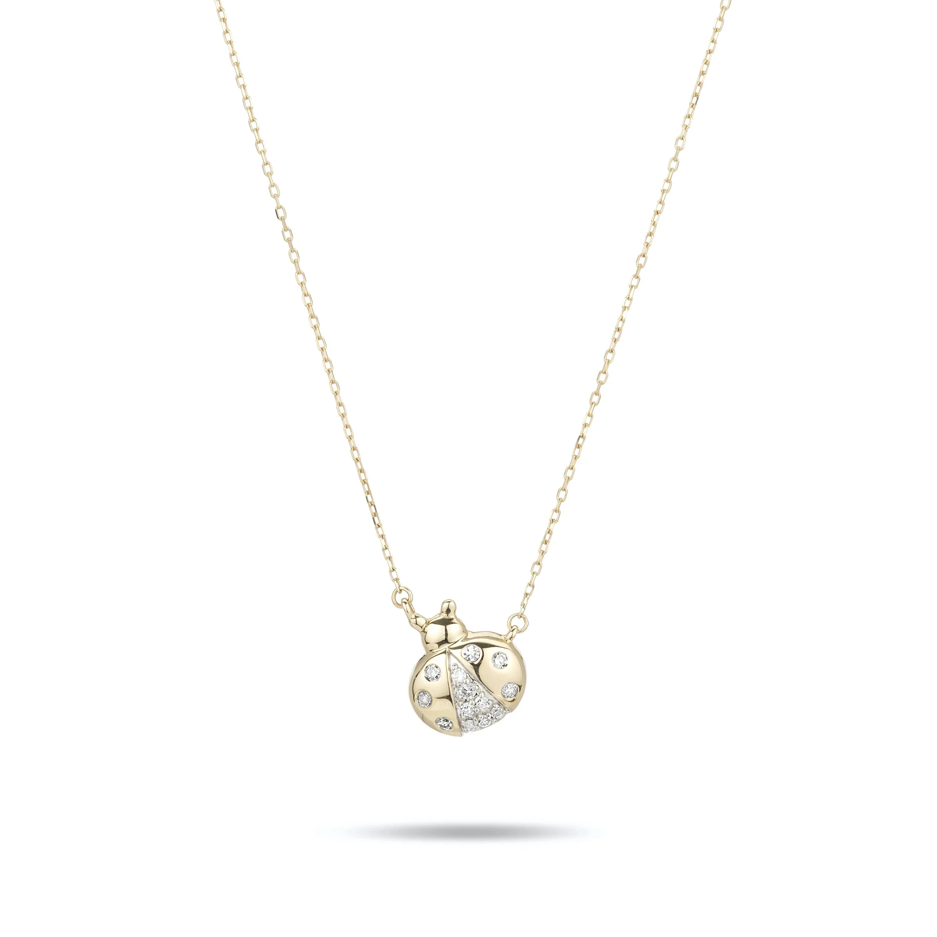 LOZRUNVE 925 Sterling Silver Pave little beetles Ladybug Pendant Necklace