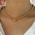 Wholesale Gold Plated Trendy Fashion Jewelry Beaded Necklaces Stainless Steel Beads Chain Heart Charm Necklace Unisex