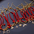Lucky Charm Red String Bracelet Gold Plated Brass Crystal Rhinestone Deer Heart Christmas Gift Chunky Summer Adjustable Bracelet