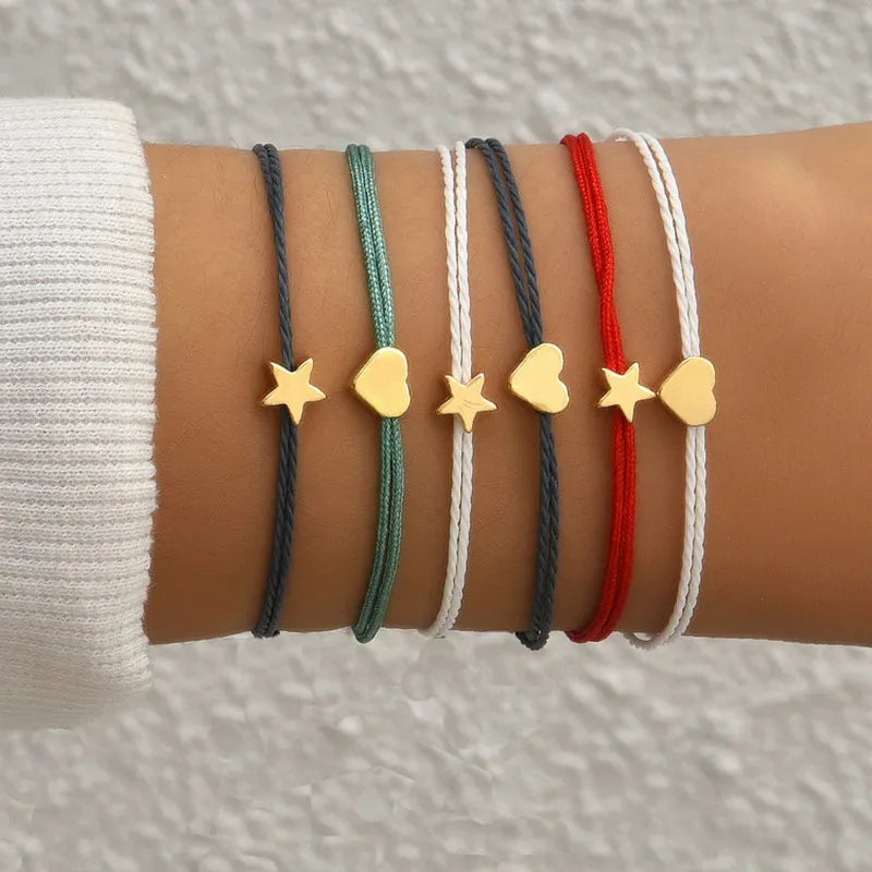 Zooying Adjustable String Bracelet Set for Women Girls Multi Color Heart Star Charm Friendship Braided Jewelry Gift