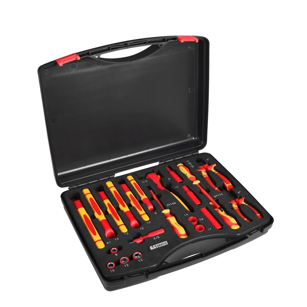 GATmatic Custom 22pcs 1000V VDE Socket Wrench Screwdrivers Set Electric Hammer Drill Stainless Steel Electrical Insulated Hand
