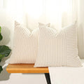 Khaki and Beige Patchwork Farmhouse Jacquard Throw Pillow Covers Striped Linen Pillow Case