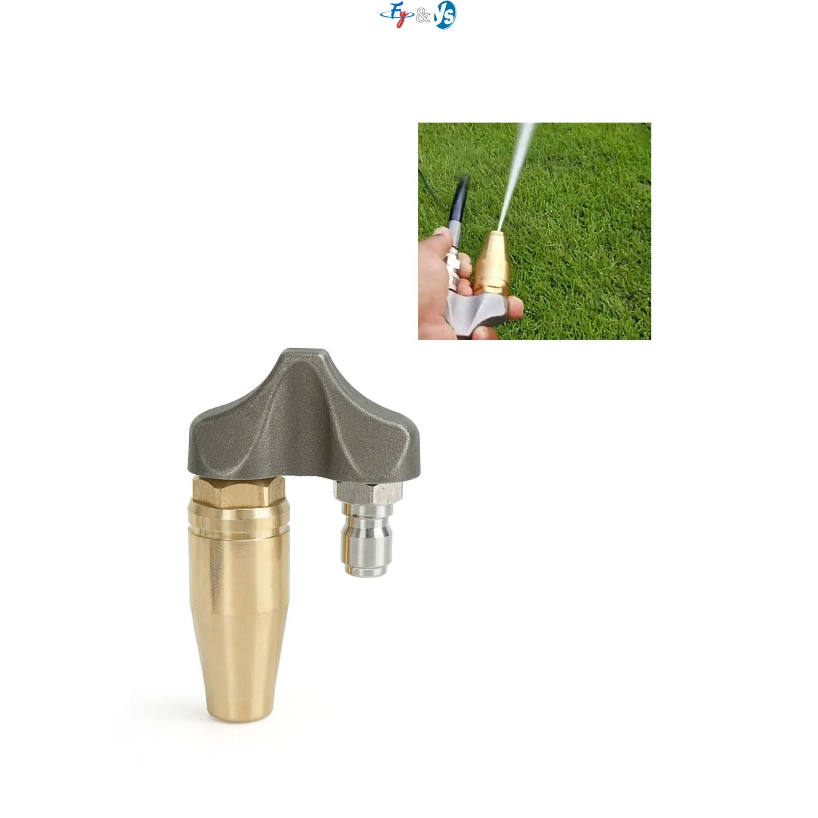 YS Brass Sewer Cleaning Nozzle 1/4" 12mm Quick Plug 360 Degree Rotary Jet Pipeline Dredge Head Root Ranger Water Jetter Nozzle