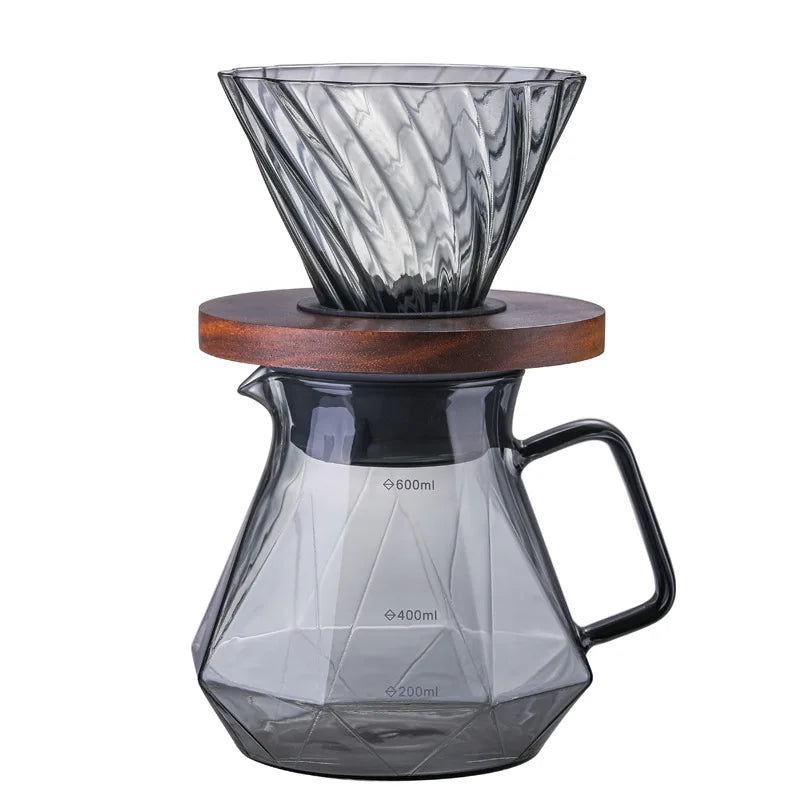 New Design Smoky Grey Glass Diamond Coffee Pot Filter Cup Set