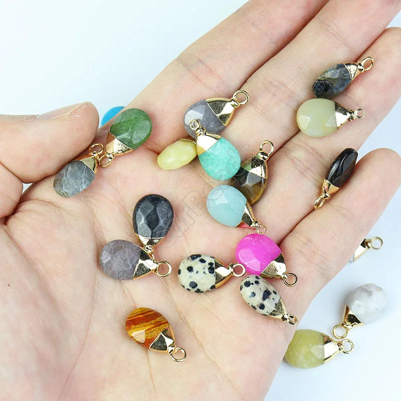 Natural Faceted Teardrop Shaped Crystals Pendant and Charm Little Gemstone Pendants Charms for NECKLACES Jewelry Making