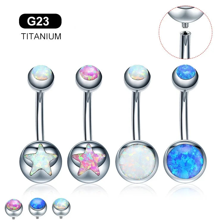 Gaby New ASTM F136 Titanium Opal Belly Rings Internal Thread Titanium bar Star Belly Piercing  Wholesale Piercing Jewelry