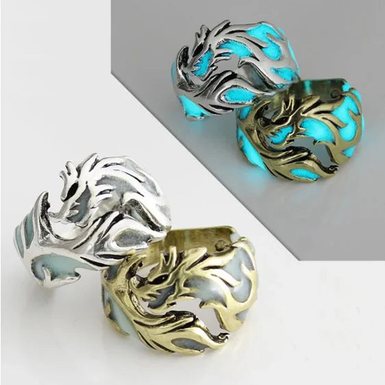 Adjustable Gothic Punk Noctilucent Glowing in the Dark Moon Dragon Ring for Men Adjustable Size Noctilucent Night Light Jewelry