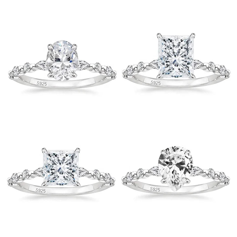 GR31 925 Sterling Silver Drop Princess Oval Cut CZ Marquise Round Cubic Zirconia Wedding Engagement Rings Fine Jewelry for Women