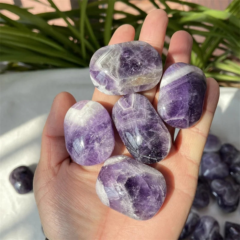 Wholesale Hand Carved Natural Polished Dream Amethyst Crystal Palm Stone