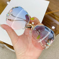 Trendy Personality Uv400 Party Selling Diamonds Reasonable Price Red Rimless Vintage Women Square Shades Leopard Sunglasses
