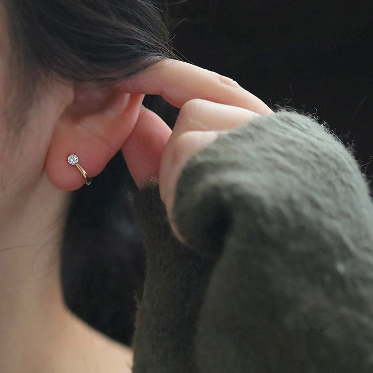 2025 Simple Design Ladies Sterling Silver Gold Plated Cuff Stud Earrings