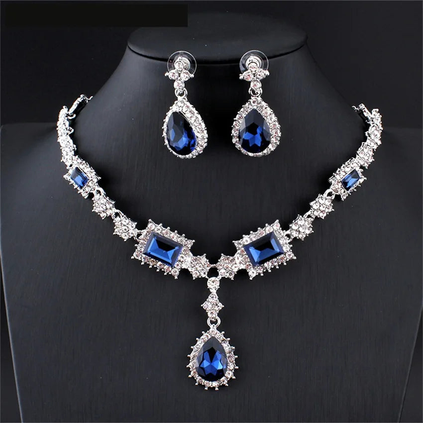 Bride Bridal Necklace Earrings Set Crystal Wedding Jewelry Set Rhinestone Choker Necklace for Women and Girls