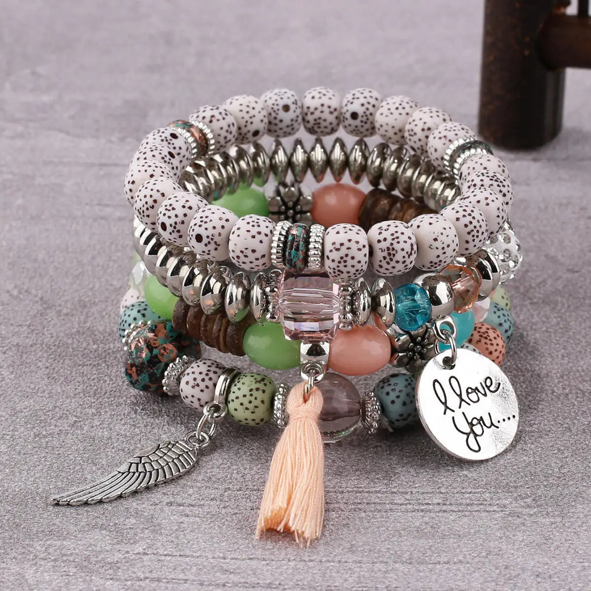 Wholesale Assorted Color Beaded Bracelets for Women Multilayer Tassel Wing Design Ethnic Style Boho Bracelet for Gift
