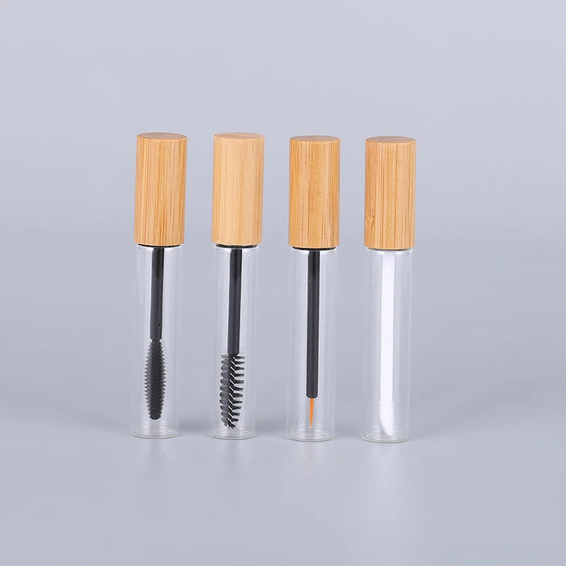 New Design Natural Empty Bamboo Lipstick Lipgloss Tube 8ml 10ml Clear Glass Lip Gloss Empty Tubes