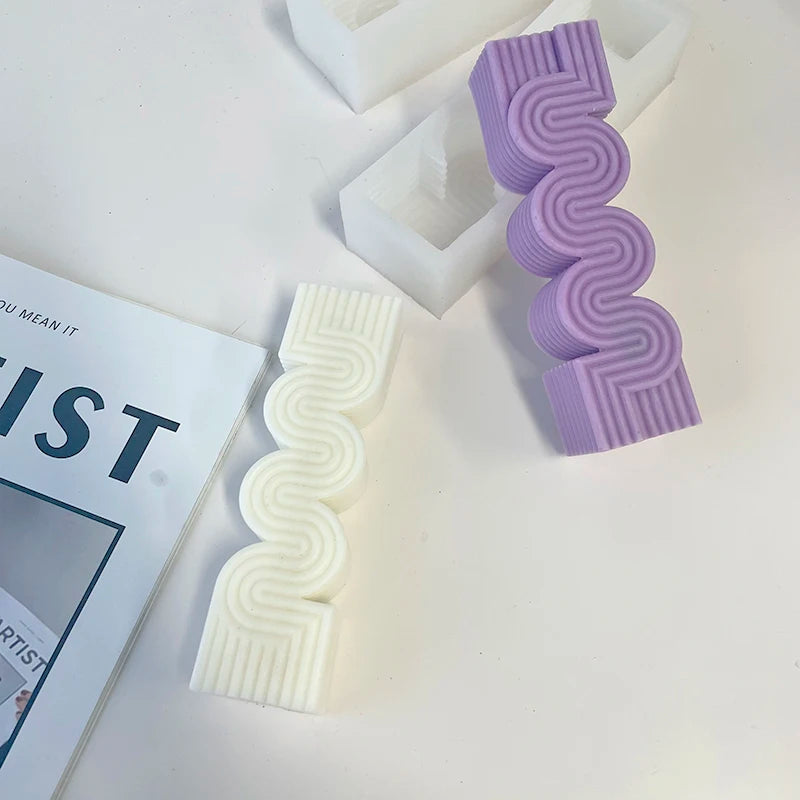 Creative Gift Candle Ornaments Geometric Lines Candle Mold S-shaped Wavy Column Handmade Soap Candle Silicone Mold