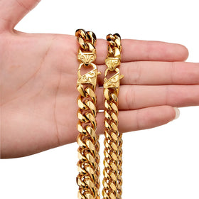 European American Hip Hip Stainless Steel Necklace Titanium Steel Jewelry Encryption Cast Buckle Cuban Chain 18K Gold Necklace