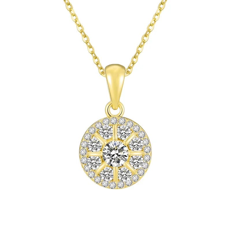 Cute Fashion Jewelry 925 Silver Necklace Round Diamond Gold Plated S925 Sterling Silver Zircon Pendant