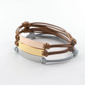 Minimalist Friendship Personalized Custom Engraved Gold ID Blank Bar Hand Braid  Braided Leather Rope Adjustable Bracelets Women