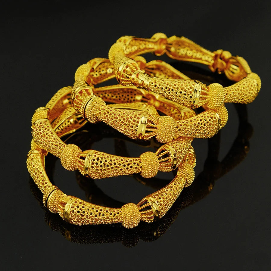 Luxury Arabian Style Women's Copper Bangles Yellow Golden Plated Versatile for Daily & Banquet Occasions No Mosaic
