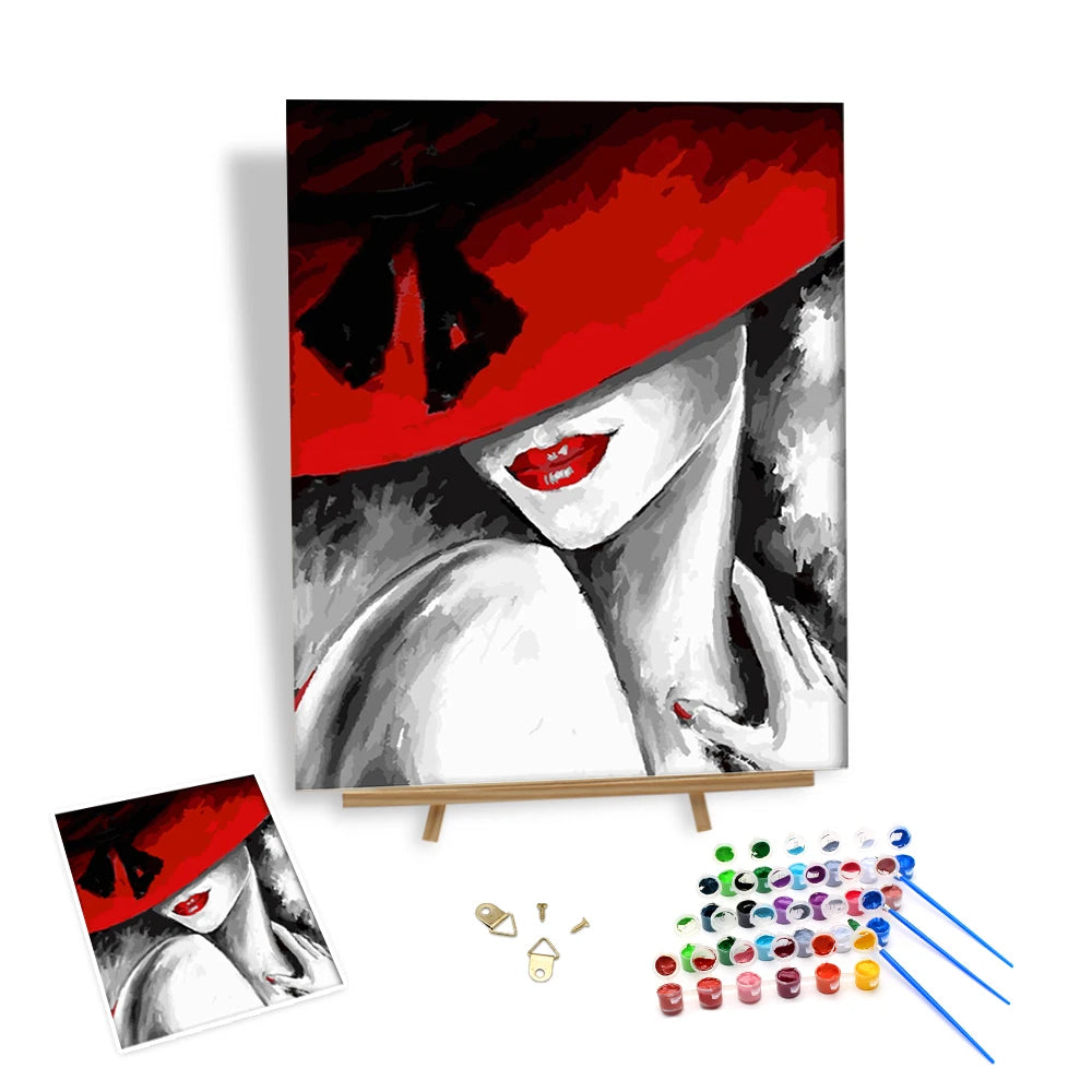 Diy Art Paint by Numbers Without Frame Red Lips Lady Home Bedroom Decor Pretty Portrait Painting on Canvas